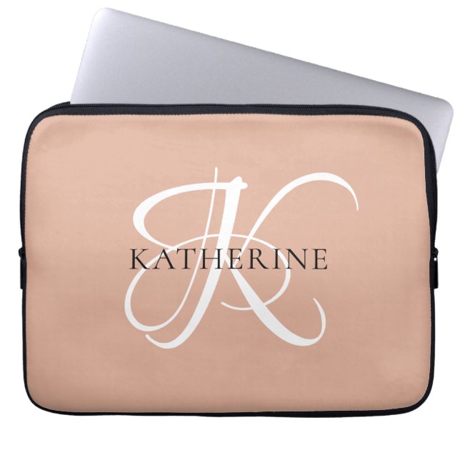 Modernes, elegantes Monogramm-Skript Rosa Laptopschutzhülle (Vorderseite)