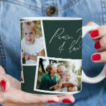 Modernes, elegantes Multi-Foto-Familiengrün Kaffeetasse<br><div class="desc">Ruhe,  Freude und Liebe Weihnachten Foto Geschenk. Modernes,  stilvolles Mehrfamilienhaus-Wohngestaltung-Geschenk für Fotos. Moderne grüne Farbe kann verändert werden.</div>