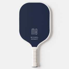 Modernes elegantes Navy Blue Monogram Pickleball Schläger
