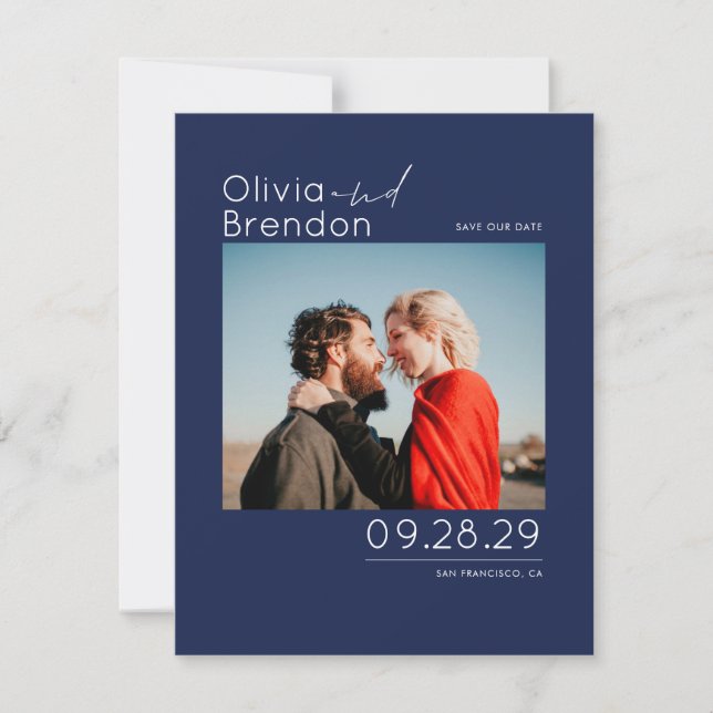 Modernes elegantes Navy Blue Save the Date Foto (Vorderseite)