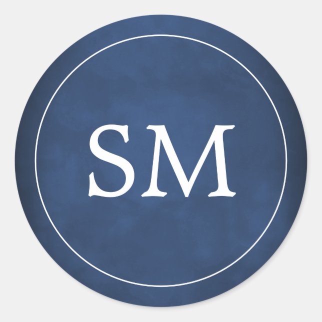 Modernes elegantes Navy White Wedding Monogram Runder Aufkleber (Vorderseite)