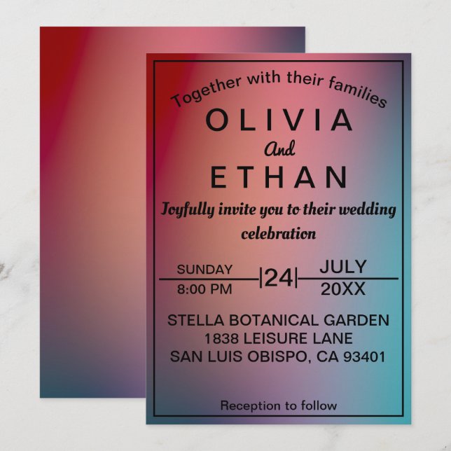 Modernes, elegantes Neon Wedding Einladung (Vorne/Hinten)