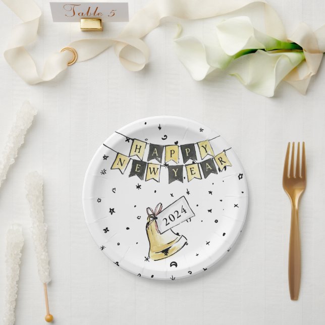 Modernes elegantes New Year Black Gold Party Pappteller (Hochzeit)