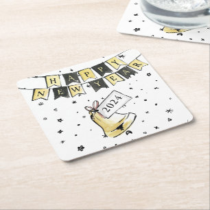 Modernes elegantes New Year Black Gold Party Rechteckiger Pappuntersetzer