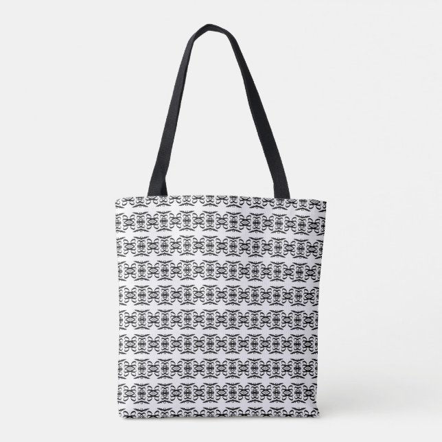Modernes elegantes, ovales Schwarz-Weiß-Muster Tasche (Rückseite)