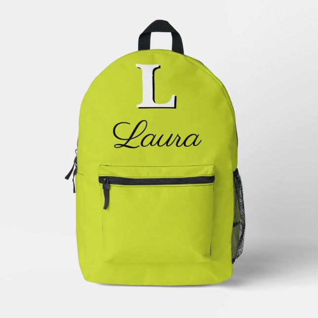 Modernes, elegantes, pear gelb-grünes Monogramm Bedruckter Rucksack (Vorderseite)