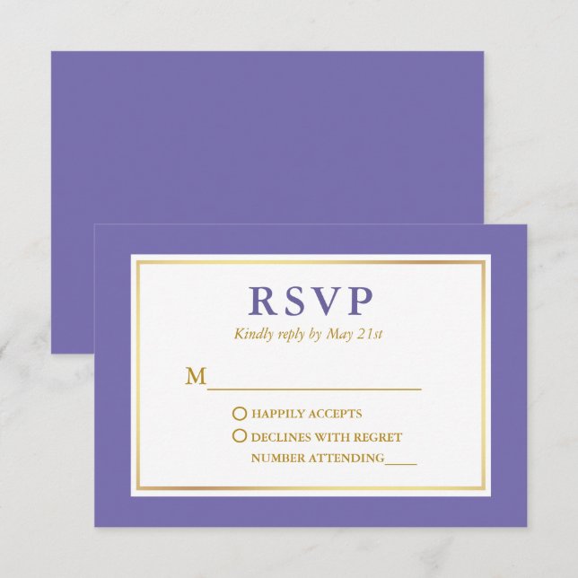Modernes elegantes Periwinkle White Gold RSVP Karte (Vorne/Hinten)