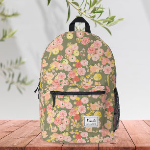 Modernes, elegantes Pfirsichrosa-Floral-Monogramm Bedruckter Rucksack