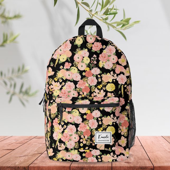 Modernes, elegantes Pfirsichrosa-Floral-Monogramm Bedruckter Rucksack (Von Creator hochgeladen)
