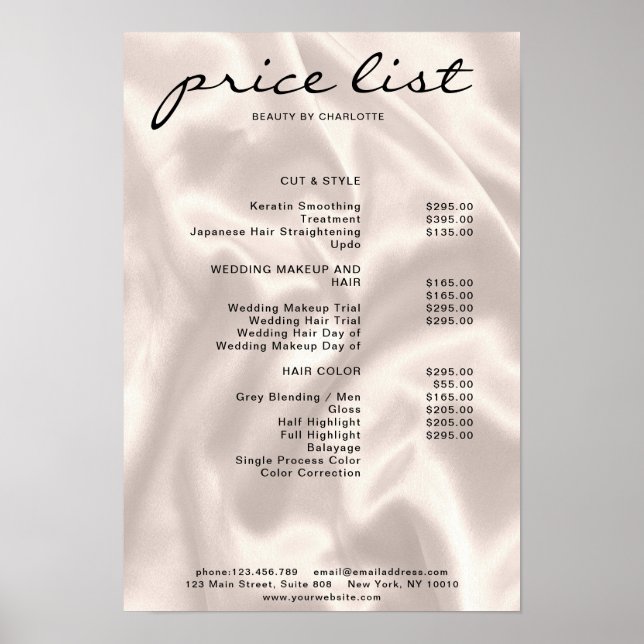 Modernes elegantes Preislisten-Poster Poster (Vorne)