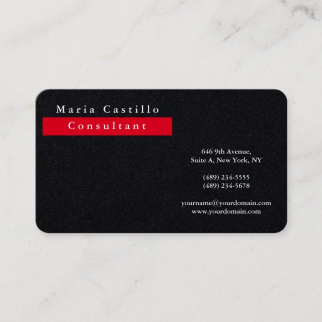 Modernes Elegantes Premium Black Red Minimalistisc Visitenkarte (Vorderseite)