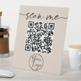 Modernes elegantes QR-Code Beige Pedestal-Zeichen Sockelschild