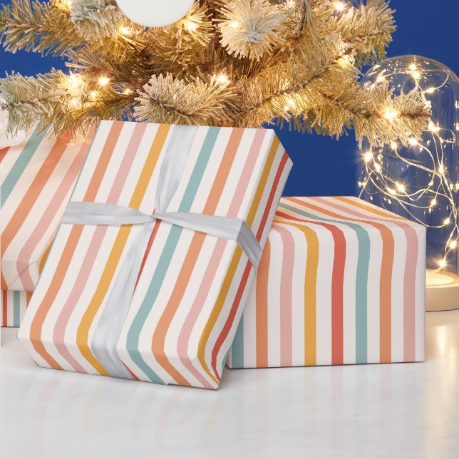 Modernes elegantes Retro-Muster mit bunten Streife Geschenkpapier (Feiertage)