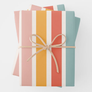 Modernes elegantes Retro-Muster mit bunten Streife Geschenkpapier Set