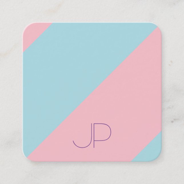 Modernes Elegantes Rosa Blau Luxuriös Mit Monogram Quadratische Visitenkarte (Vorderseite)