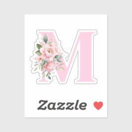 Modernes, elegantes rosa, florales Monogramm Aufkleber
