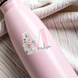 Modernes, elegantes rosa, florales Monogramm Aufkleber