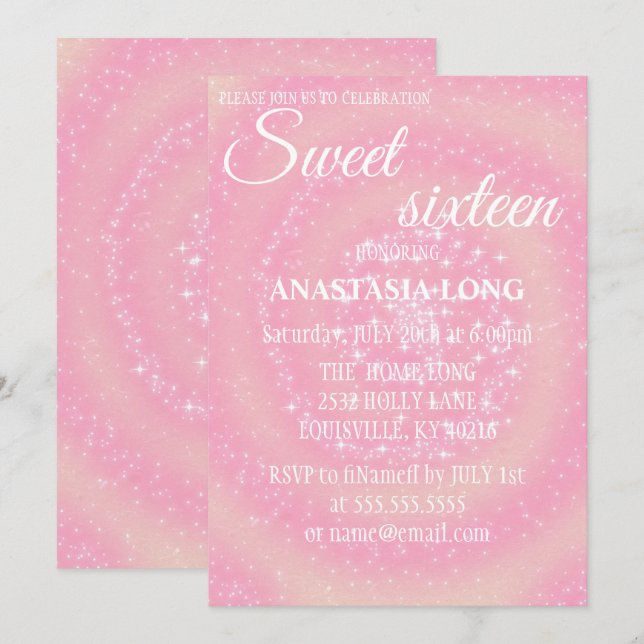 Modernes, elegantes Rosa Funkelnd Save The Date (Vorne/Hinten)