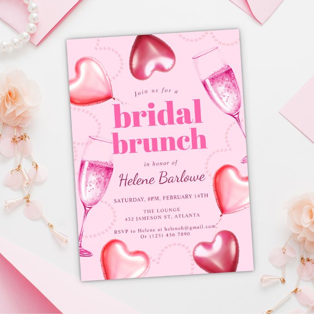 Modernes elegantes rosa Niedliches Girly Bridal Br Einladung (Modern Elegant Pink Cute Girly Bridal Brunch Invitation)