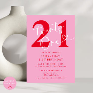 Modernes, elegantes Rosa Party 21. Geburtstag Einladung