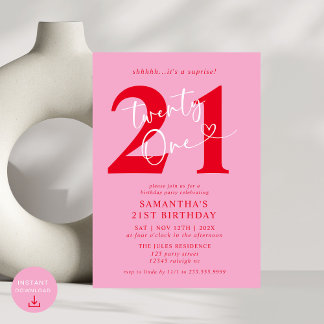 Modernes, elegantes Rosa Party 21. Geburtstag Einladung