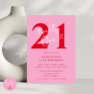 Modernes, elegantes Rosa Party 21. Geburtstag Einladung