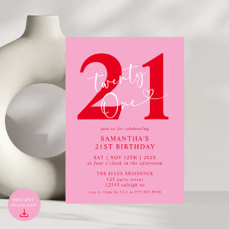 Modernes, elegantes Rosa Party 21. Geburtstag Einladung