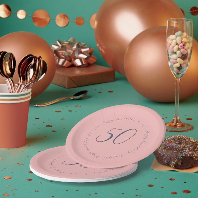 Modernes elegantes Rosa und Marine 50. Geburtstag Pappteller (Multi)