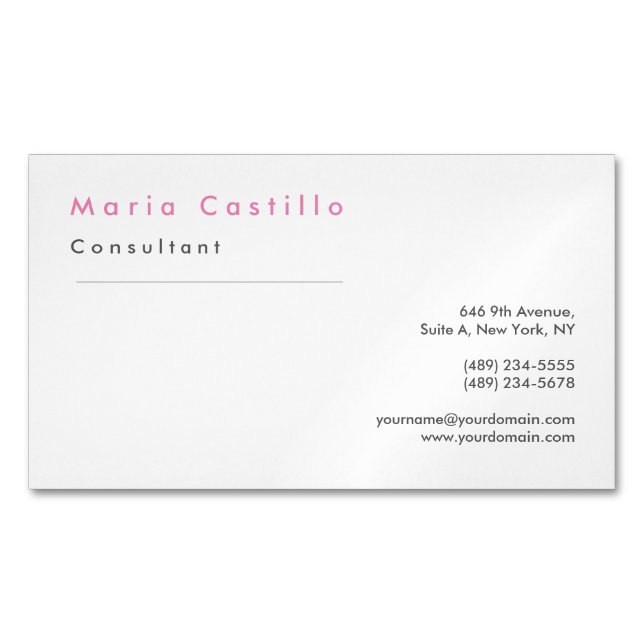 Modernes Elegantes Rosa Weiß Minimalistisch Schlic Magnetische Visitenkarte (Vorderseite)
