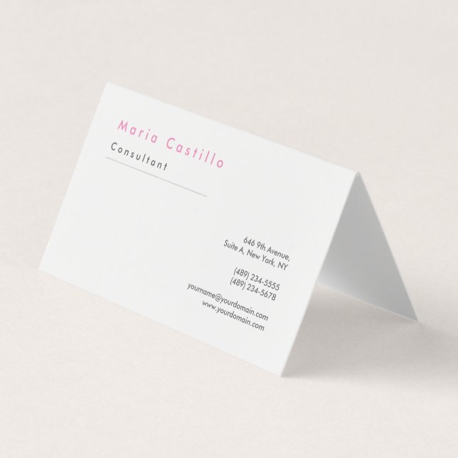 Modernes Elegantes Rosa Weiß Minimalistisch Schlic Visitenkarten (Vorderseite)