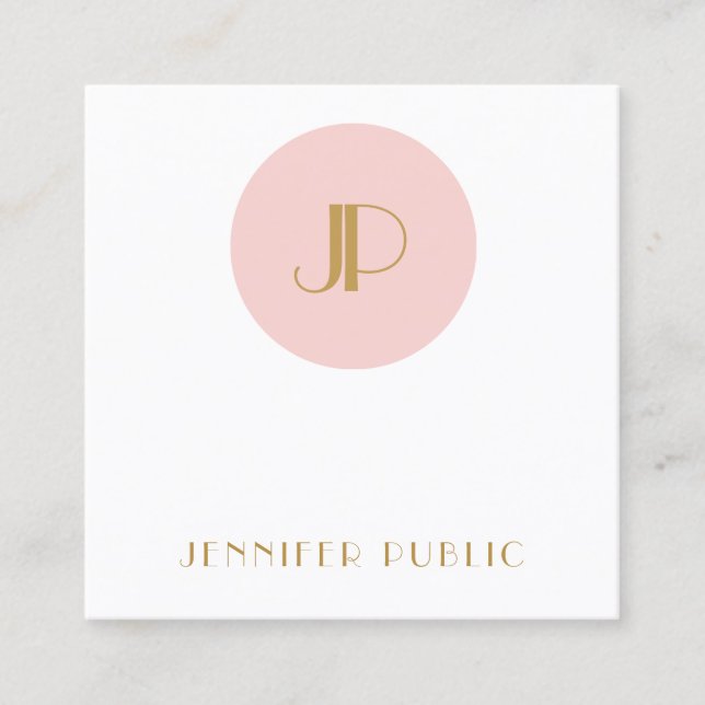 Modernes, elegantes, rosafarbenes Goldmonogramm Quadratische Visitenkarte (Vorderseite)