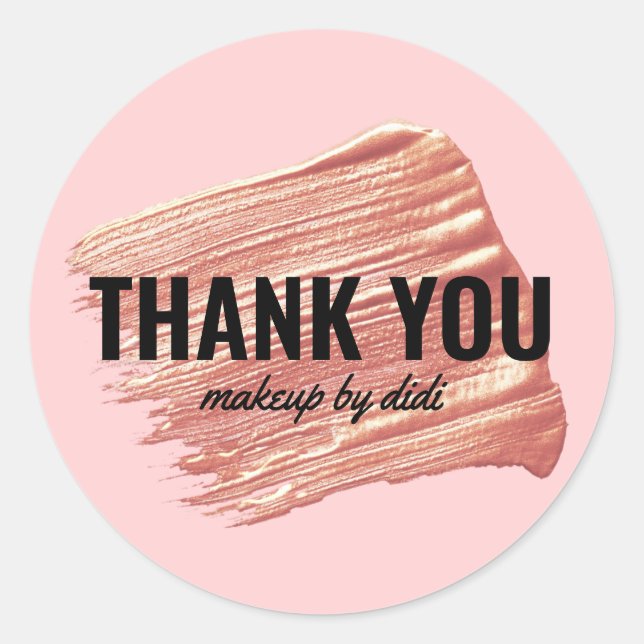 Modernes, elegantes Rose-Goldstift-Make-up Danke Runder Aufkleber (Vorderseite)