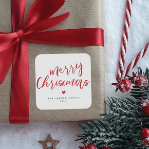 Modernes elegantes Rotes Herz Frohe Weihnachten Quadratischer Aufkleber
