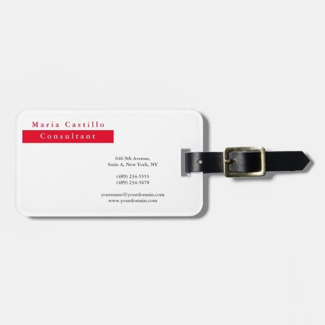 Modernes Elegantes Rotes Weiß Minimalistisch Gepäckanhänger (Vorderseite horizontal)