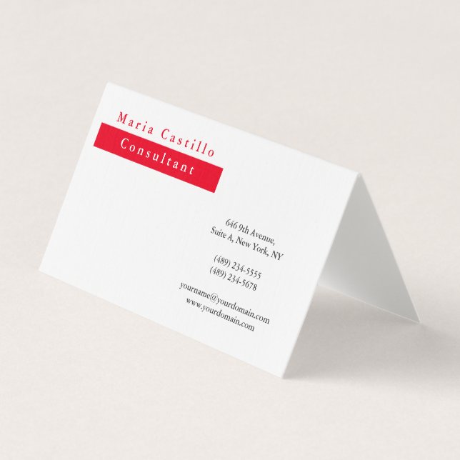 Modernes Elegantes Rotes Weiß Minimalistisch Visitenkarten (Vorderseite)