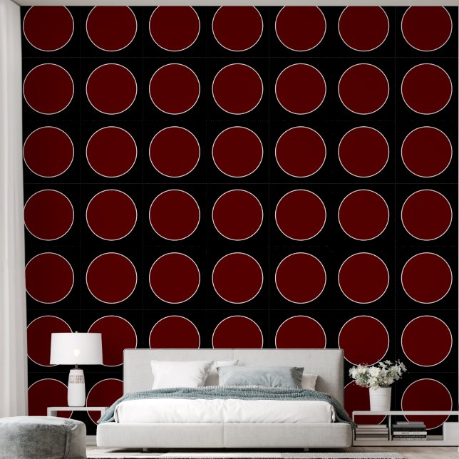 Modernes elegantes rotes Zirkelmuster Schwarz Tapete (Schlafzimmer)