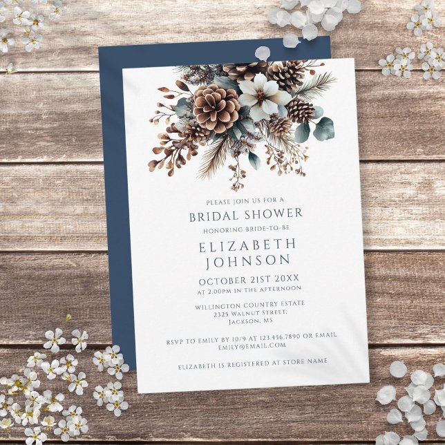 Modernes elegantes rustikales Brautparty im Blumen Einladung (Modern Elegant Winter Floral Forest Bridal Shower Invitation)