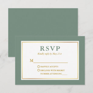 Modernes elegantes Sage Green White Gold RSVP Karte