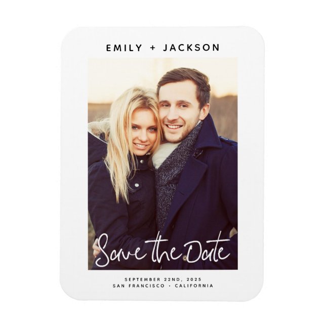Modernes elegantes Save the Date Foto White Magnet (Vertikal)