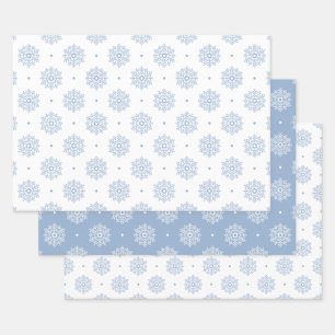 Modernes elegantes Schneeflockenmuster Winter Blau Geschenkpapier Set