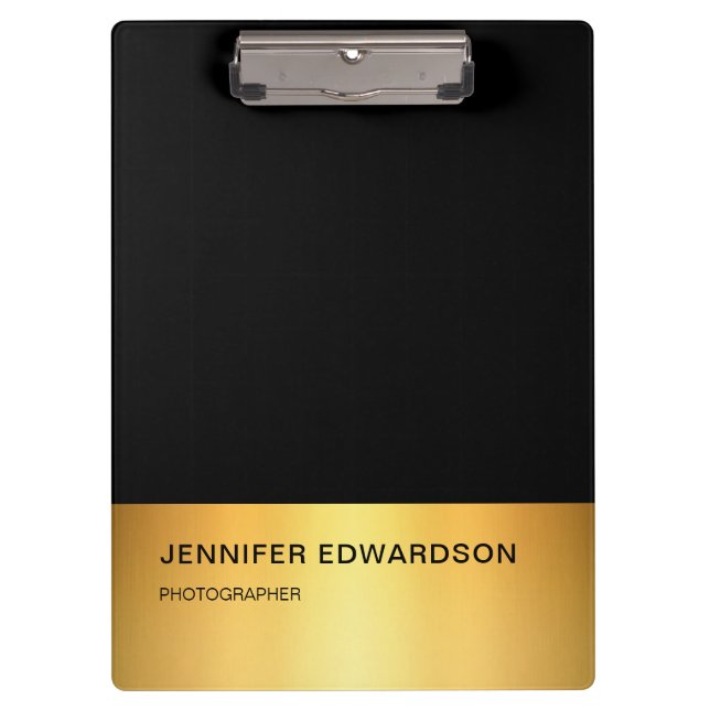 Modernes, elegantes Schwarz-Gold-beruflich Klemmbrett (Vorderseite)