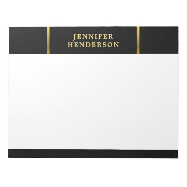 Modernes, elegantes Schwarz-Gold-beruflich Notizblock (Vorderseite)