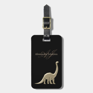 Modernes, elegantes Schwarz-Gold-Dinosaurier-Monog Gepäckanhänger