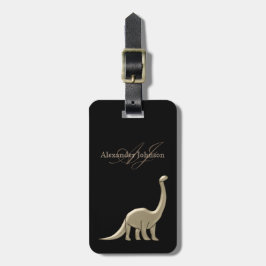 Modernes elegantes Schwarz-Gold-Dinosaurier-Monogr Gepäckanhänger