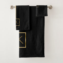 Modernes elegantes Schwarz & Gold geometrisches De Badhandtuch Set
