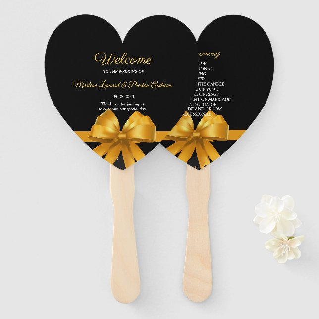 Modernes, elegantes Schwarz-Gold-Hochzeitsprogramm Fächer (Vorne und Hinten)
