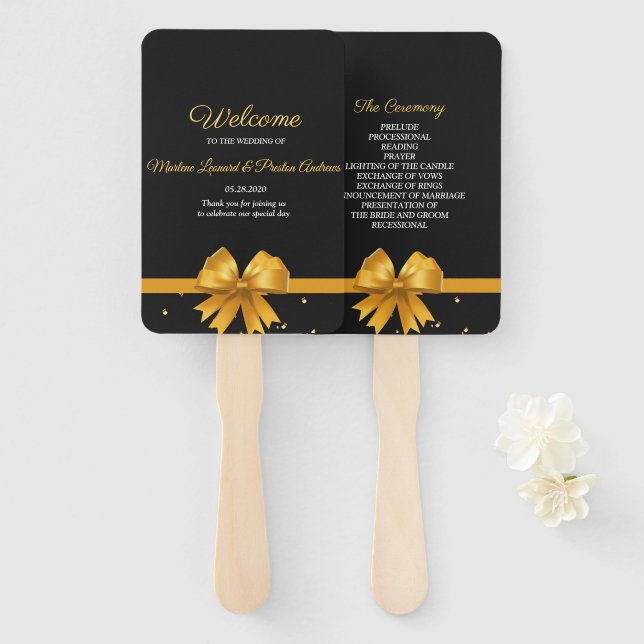 Modernes, elegantes Schwarz-Gold-Hochzeitsprogramm Fächer (Vorne und Hinten)