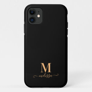 Modernes, elegantes Schwarz-Gold-Mit Monogramm Case-Mate iPhone Hülle