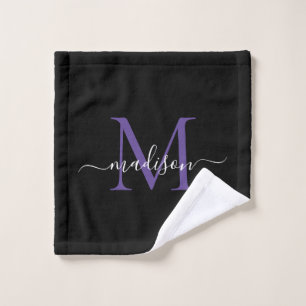 Modernes, elegantes Schwarz-Lila-Violet-Monogramm- Waschlappen