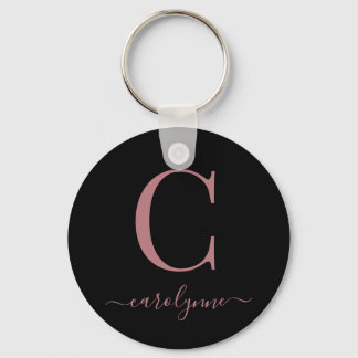 Modernes, elegantes Schwarz-Rose-Monogramm-Skript Schlüsselanhänger